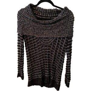 Il Capriccio Cowl Neck Chain Knit Sweater Metallic Sparkle Tunic Top L XL